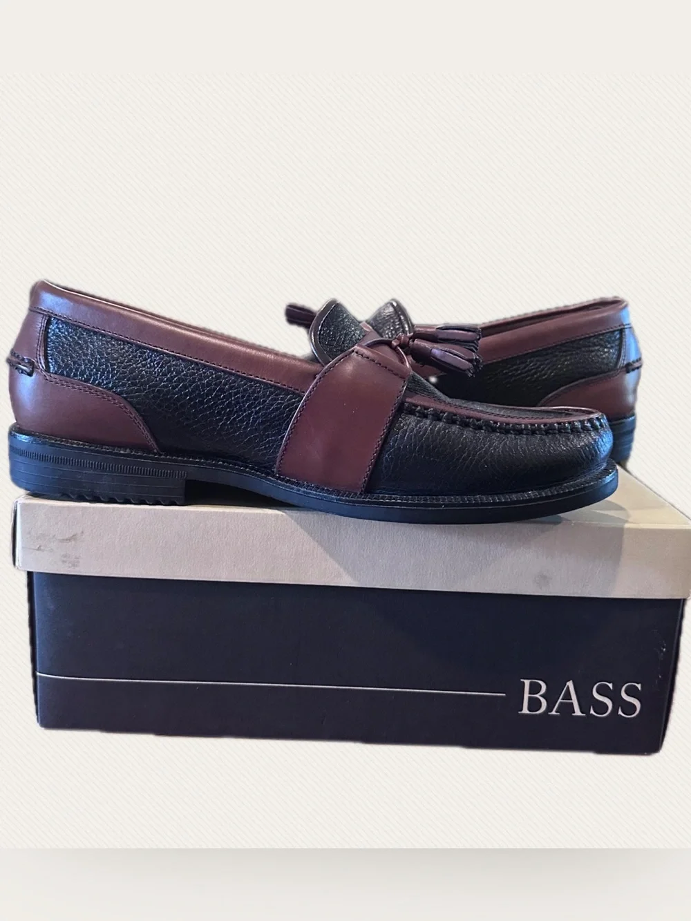 MEN’S NIB G.H. Bass Plato Drop TS Men’s Loafers Black/Brown 9.5 EEE (Extra Wide)